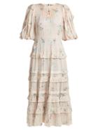 Matchesfashion.com Rebecca Taylor - Floral Print Crepe Midi Dress - Womens - Cream Multi