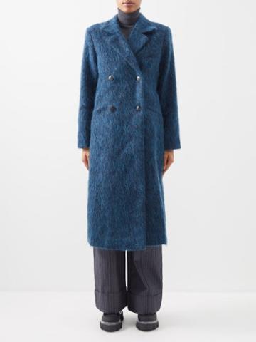 Ganni - Double-breasted Recycled-wool Blend Tailored Coat - Womens - Dark Blue