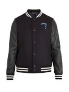 Matchesfashion.com Valentino - Logo Embellished Wool And Leather Varsity Jacket - Mens - Navy