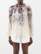 Zimmermann - Tama Flower Floral-print Silk-georgette Blouse - Womens - Multi