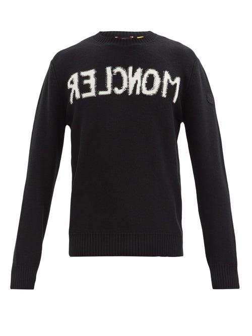 Matchesfashion.com 2 Moncler 1952 - Mirrored Logo-jacquard Wool-blend Sweater - Mens - Black White