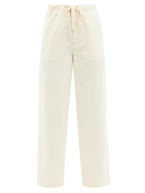 Ladies Rtw Jil Sander - Drawstring Wide-leg Wool-blend Flannel Trousers - Womens - Cream
