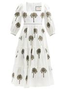 Matchesfashion.com Agua By Agua Bendita - Miel Palm-tree Embroidered Cotton Midi Dress - Womens - White Multi