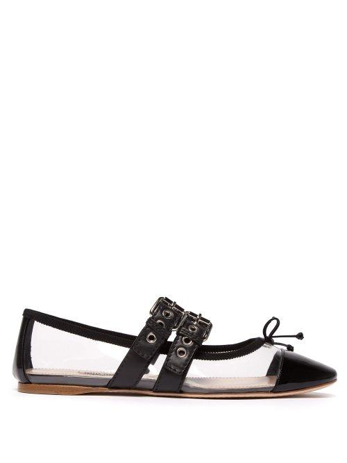 Matchesfashion.com Miu Miu - Buckle Fastening Plexi And Leather Ballet Flats - Womens - Black