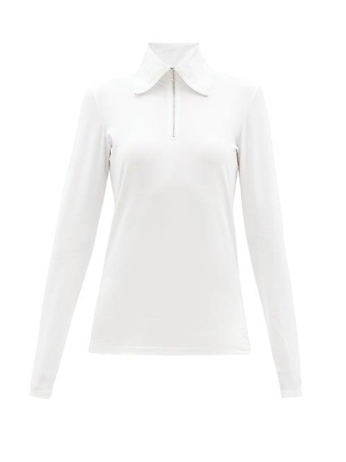 Matchesfashion.com Jil Sander - High Zip Collar Cotton-blend Long-sleeved T-shirt - Womens - White