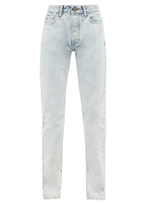 Matchesfashion.com Ganni - Acid-wash Ankle-zip Straight-leg Jeans - Womens - Light Denim