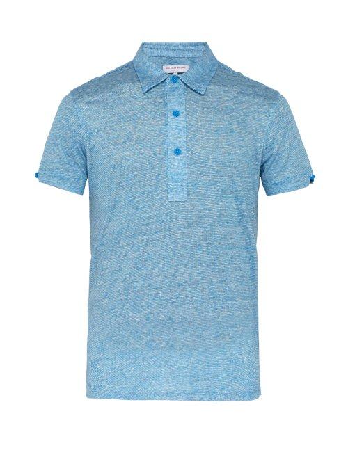 Matchesfashion.com Orlebar Brown - Sebastian Striped Linen Polo T Shirt - Mens - Blue