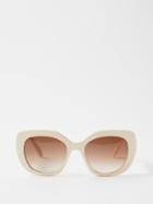 Celine Eyewear - Triomphe Story Square Acetate Sunglasses - Womens - Ivory Multi