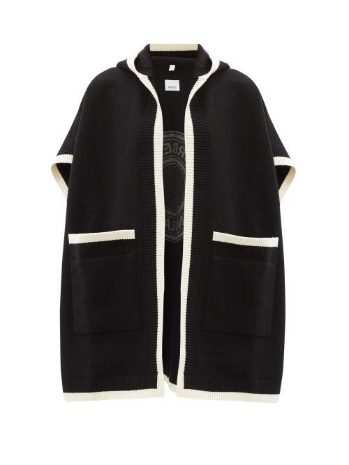 Matchesfashion.com Burberry - Carla Logo-jacquard Wool-blend Cape - Womens - Black White