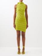 Bottega Veneta - Asymmetric Checked Lurex Jersey Dress - Womens - Green