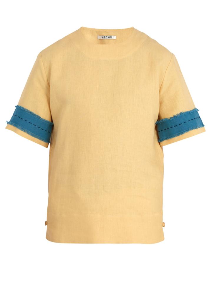 Hecho Frayed-panel Linen Tunic Top