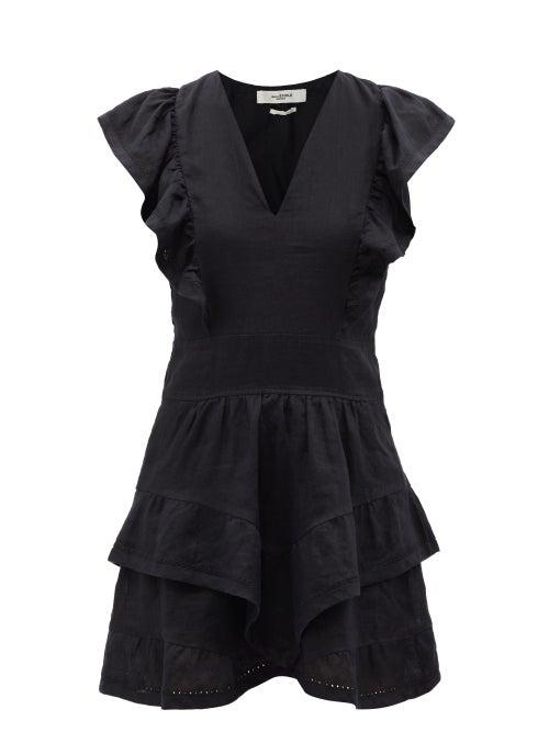 Isabel Marant Toile - Audrey Embroidered Linen Mini Dress - Womens - Black