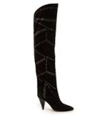 Matchesfashion.com Isabel Marant - Ladra Studded Suede Over The Knee Boots - Womens - Black