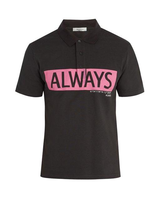 Matchesfashion.com Valentino - Always Print Cotton Piqu Polo Shirt - Mens - Black