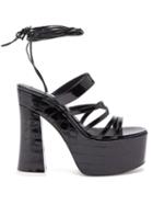Matchesfashion.com The Attico - Greta Crocodile Embossed Leather Platform Sandals - Womens - Black
