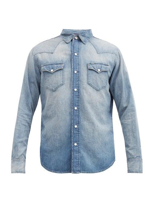 Matchesfashion.com Ralph Lauren Purple Label - Faded-denim Western Shirt - Mens - Light Blue
