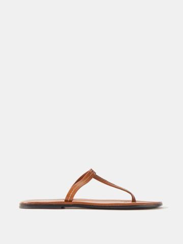 Toteme - Topstitched Leather Flat Sandals - Womens - Tan