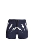 Matchesfashion.com Neil Barrett - Lightning Bolt Print Swim Shorts - Mens - Navy Multi