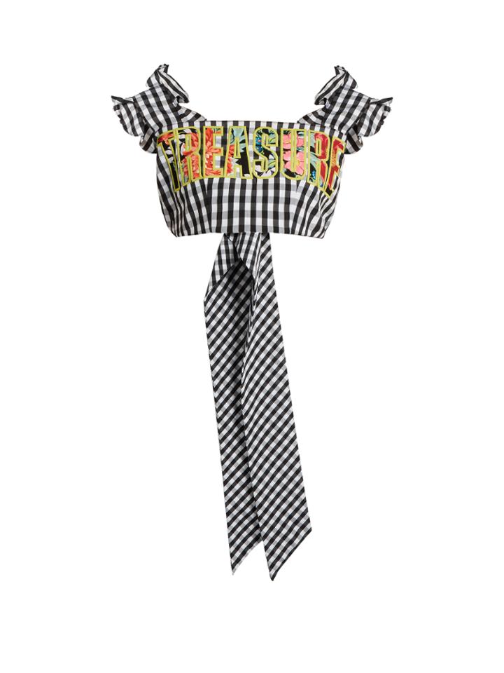 House Of Holland Treasure-embroidered Gingham Cropped Top