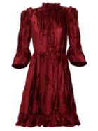 Matchesfashion.com Batsheva - Ruffled Pliss Cotton-velvet Mini Dress - Womens - Burgundy