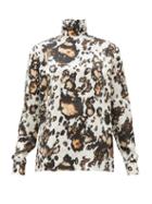 Matchesfashion.com Edward Crutchley - Animal-print Roll-neck Silk Blouse - Womens - Leopard
