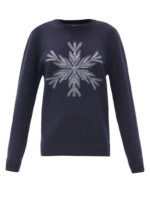 Matchesfashion.com Aztech Mountain - Snowflake-intarsia Wool Sweater - Womens - Navy Print