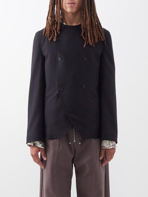 3man - Double-breasted Collarless Wool Jacket - Mens - Black