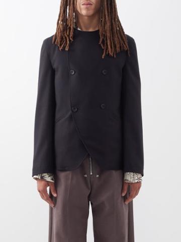 3man - Double-breasted Collarless Wool Jacket - Mens - Black