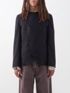3man - Double-breasted Collarless Wool Jacket - Mens - Black