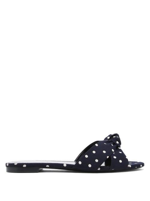 Matchesfashion.com Saint Laurent - Bianca Knotted Polka Dot Slides - Womens - Navy Multi