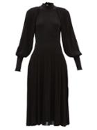 Zimmermann - High-neck Balloon-sleeve Ribbed-knit Midi Dress - Womens - Black