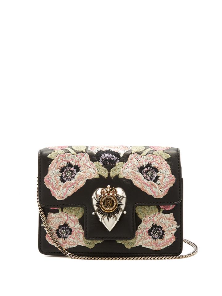 Alexander Mcqueen Heart Mini Poppy-embroidered Leather Shoulder Bag