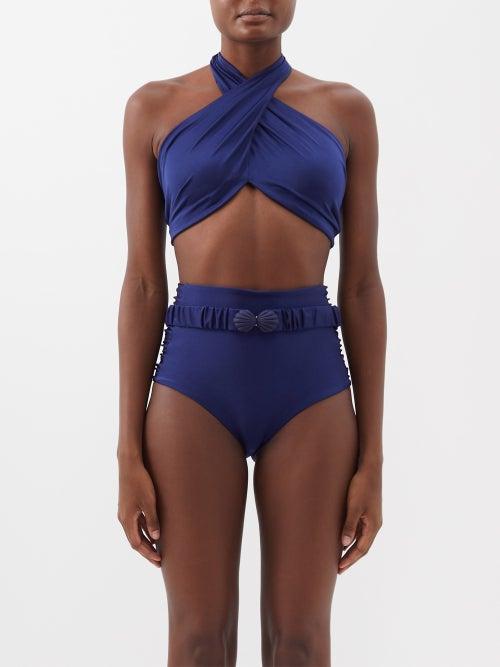 Johanna Ortiz - Lugarena Halterneck Bikini Top - Womens - Dark Navy