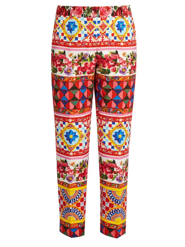 Dolce & Gabbana Carretto-print Straight-leg Cotton-blend Trousers