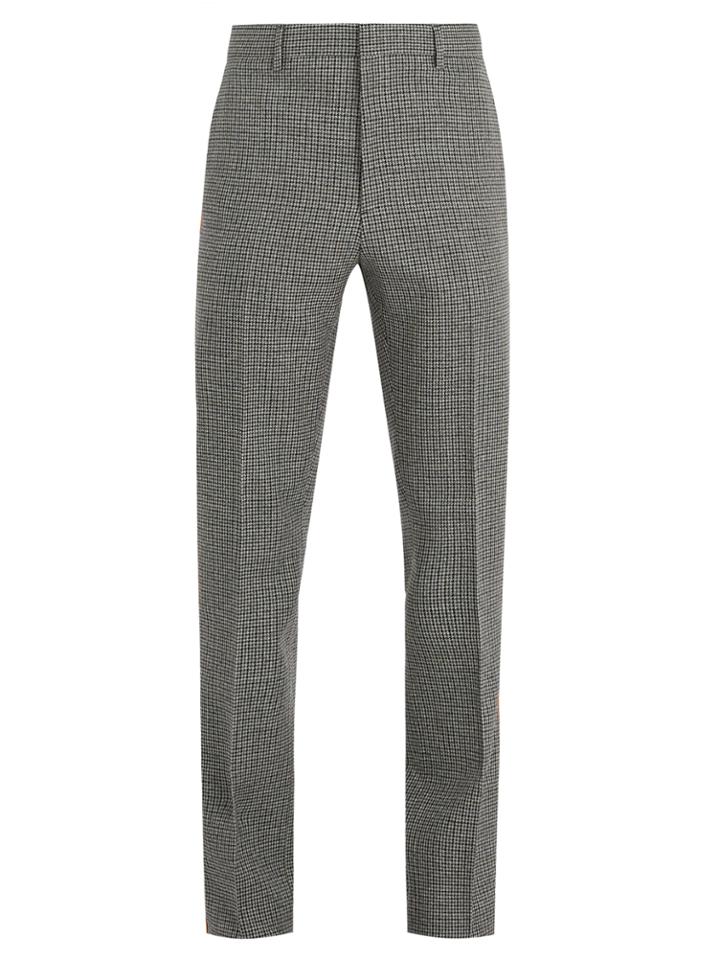 Calvin Klein 205w39nyc Contrast-striped Hound's-tooth Wool Trousers