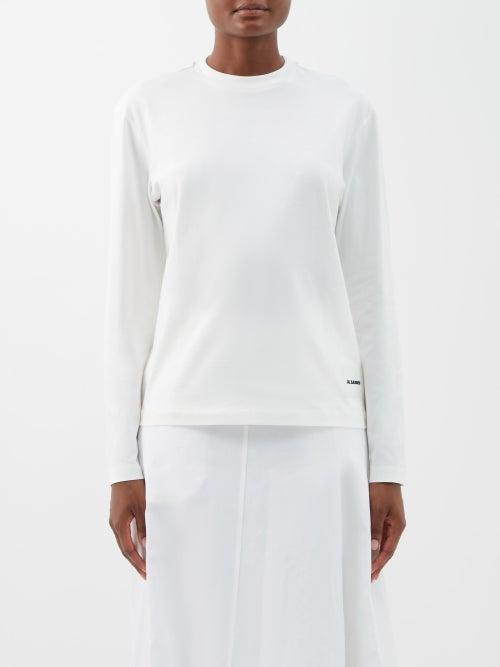 Jil Sander - Logo-patch Cotton-jersey Long-sleeve T-shirt - Womens - White