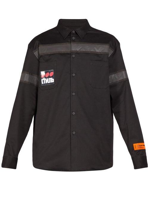 Matchesfashion.com Heron Preston -  Print Reflective Tape Effect Poplin Shirt - Mens - Black Multi
