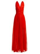Matchesfashion.com Maria Lucia Hohan - Margo Open Back Pleated Tulle Gown - Womens - Red