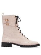Matchesfashion.com Sophia Webster - Bessie Crocodile Effect Leather Combat Boots - Womens - Pink