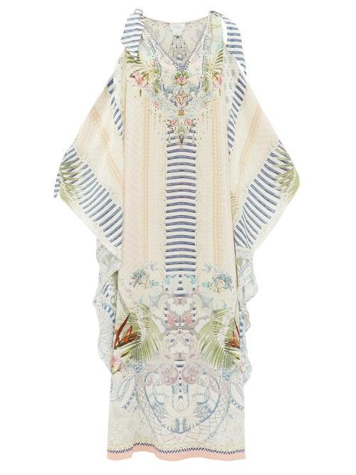 Matchesfashion.com Camilla - Beach Shack Cutout-shoulder Silk Maxi Dress - Womens - White Print