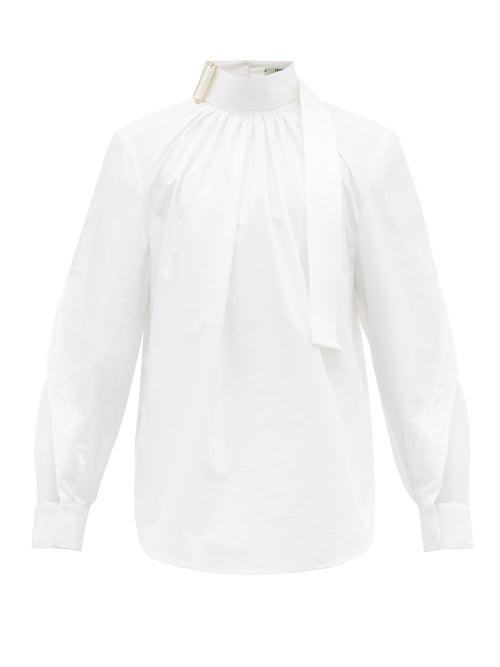 Matchesfashion.com Fendi - Buckled And Mesh Panelled Cotton Poplin Shirt - Womens - White