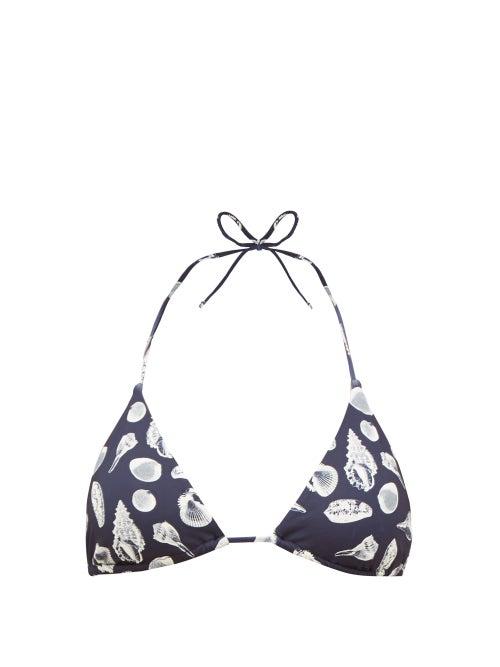 Matchesfashion.com The Upside - Jodhi Shell-print Triangular Bikini Top - Womens - Navy Print