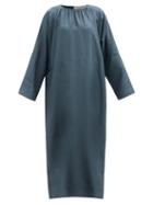 Matchesfashion.com Asceno - The Rhodes Gathered Silk-twill Dress - Womens - Blue