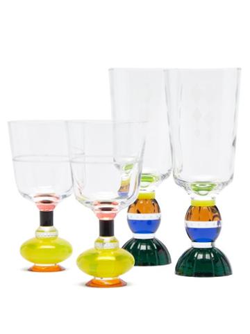 Matchesfashion.com Reflections Copenhagen - Set Of Two Ascot And Two Richmond Crystal Glasses - Clear Multi