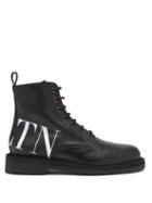 Matchesfashion.com Valentino - Vltn Lace Up Leather Ankle Boots - Womens - Black