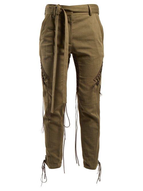 Matchesfashion.com Saint Laurent - Mid Rise Tie Waist Trousers - Womens - Khaki