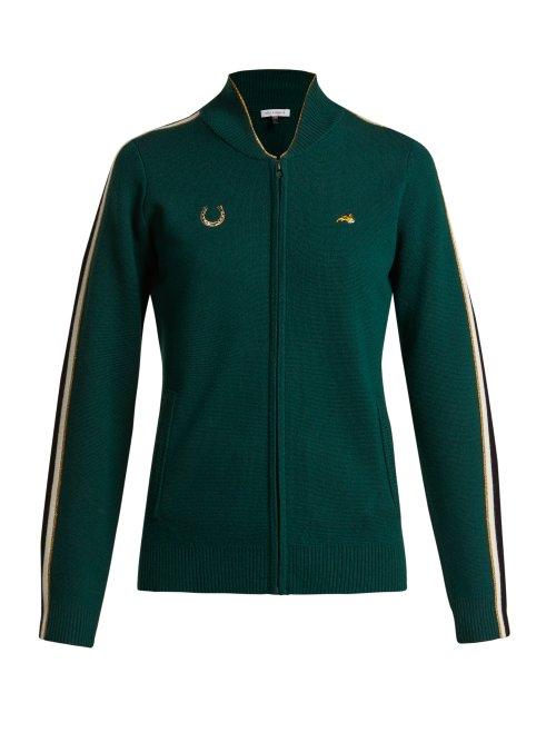 Matchesfashion.com Bella Freud - Race Track Zip Up Wool Track Jacket - Womens - Green