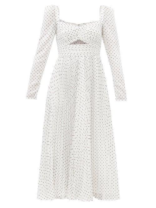 Self-portrait - Flocked Polka-dot Gathered-chiffon Dress - Womens - White Black