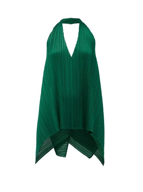 Matchesfashion.com Pleats Please Issey Miyake - Halterneck Technical-pleated Top - Womens - Dark Green