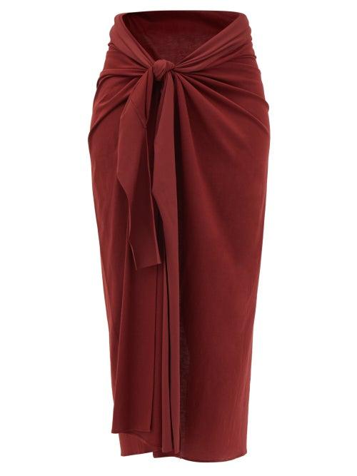 Eres - Pplum Tie-side Cotton Sarong - Womens - Dark Red